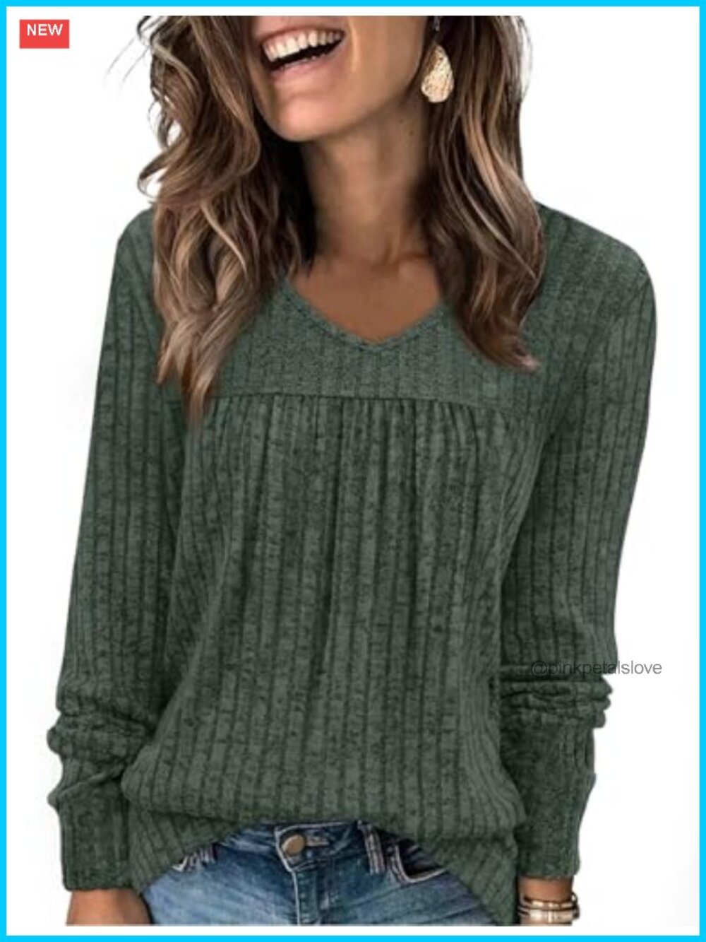 Long Sleeve V Neck Lightweight Tunic Sweater Top Casual Fall